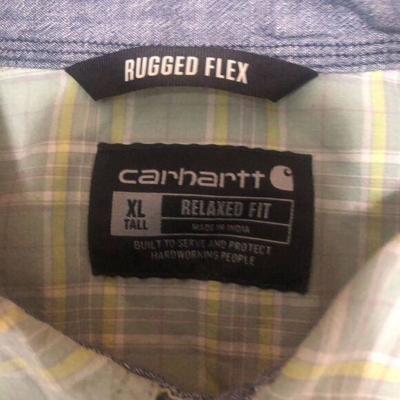 Carhartt  Rugged Flex Relaxed Fit Button Up S/S Shirt Plaid Men's Sz XLT - Picture 3 of 6